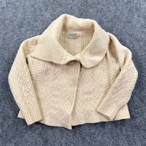Blarney Woollen Mills Cardigan Medium Cream Cable Knit Wool Aran Sweater Women's